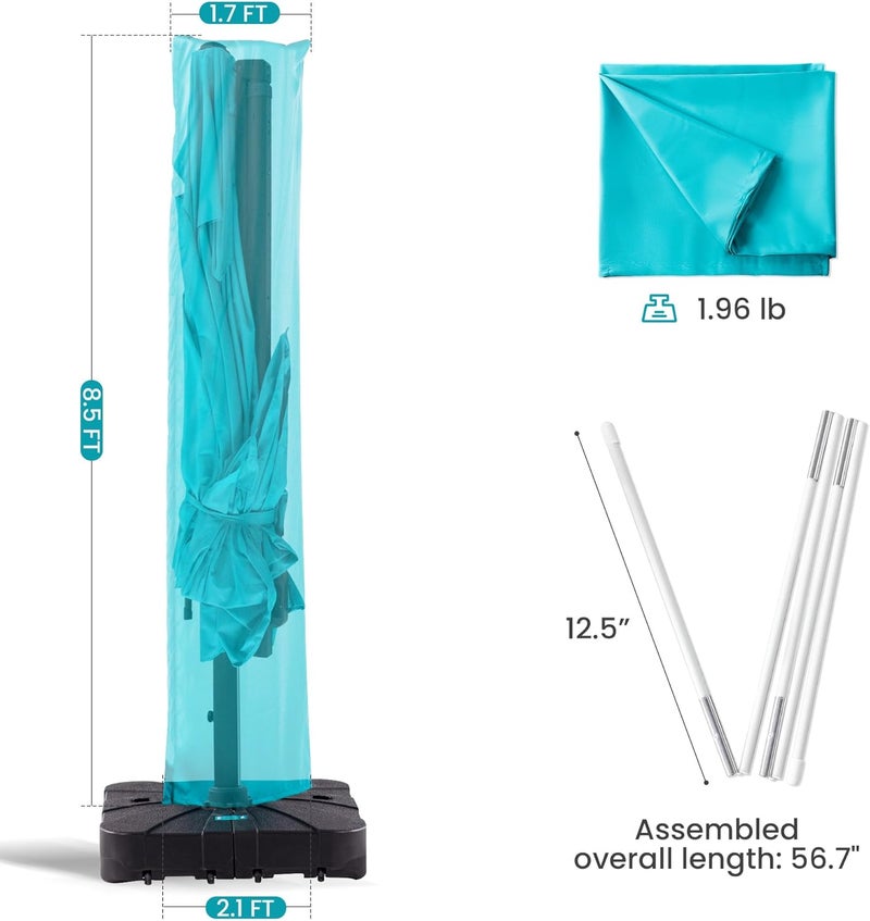 Ombrellon Patio Umbrella Cover Waterproof UV Resistant Outdoor Cantilever Umbrella Covers with Zipper and Rod, Turquoise - Image 4